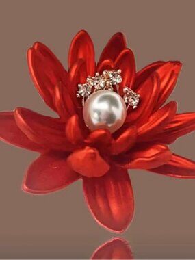 Red Floral Pearl Brooch